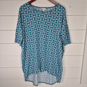 Disney LulaRoe Irma Womens L Minnie Print Blue & Pink Short Sleeve High-Low Hem